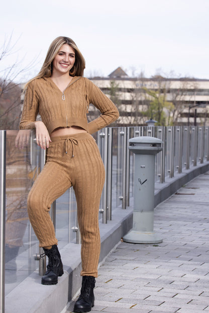 Brown Two-Piece Cable Knit Set